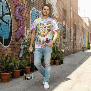 Liquid Blue Shirt Mens Medium Tie Dye Psychedelic Mushrooms Spiral Graphic 2016